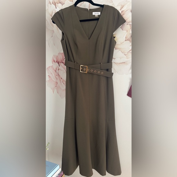Calvin Klein Midi Dress in Olive Green - Picture 1 of 4